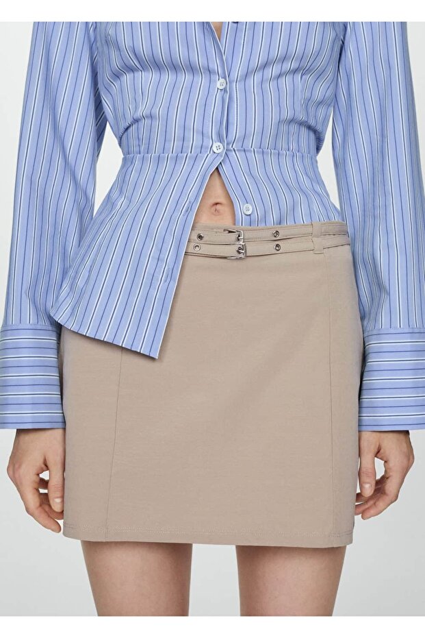 Çift Kemerli Mini Etek - 1