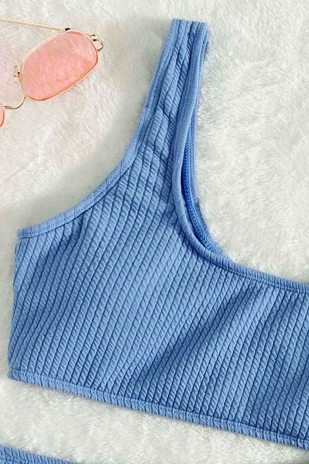 Fitilli Kumaş Yüksek Belli Slip Alt Kalın Askılı Büstiyer Tarzı Rahat Üst Kolay Kuruyan Bikini Takım - 5
