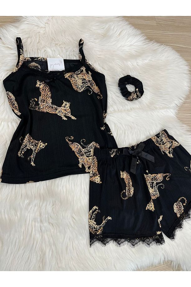 Siyah Kaplan Desenli Şortlu Pegasus Pijama Takımı - 3