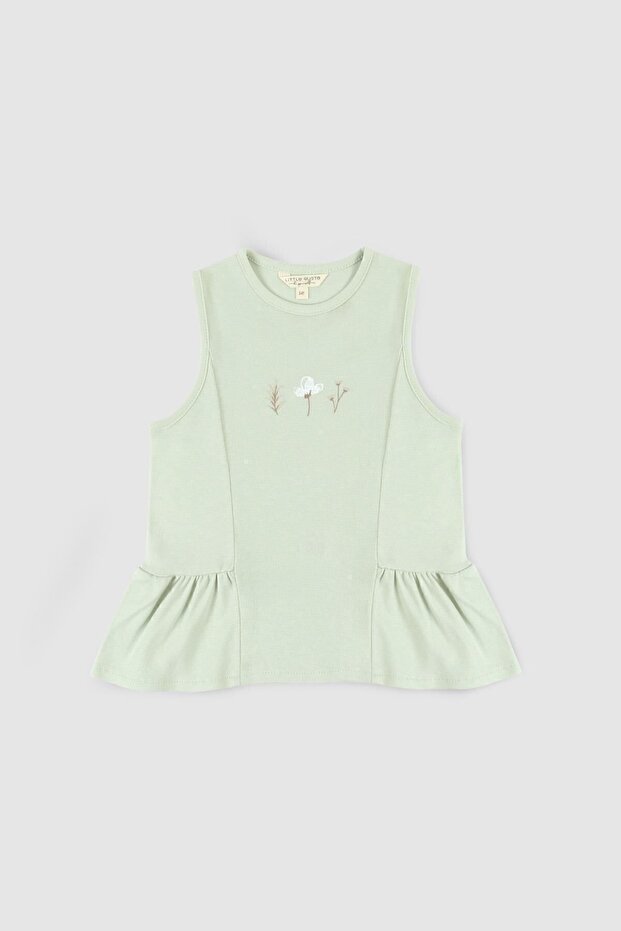 Bamboo Flower Embroidered Children's Blouse Green