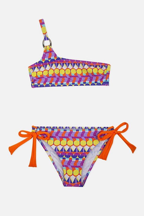 4907 Mor Tek Omuz Kız Çocuk Bikini Takımı - 1