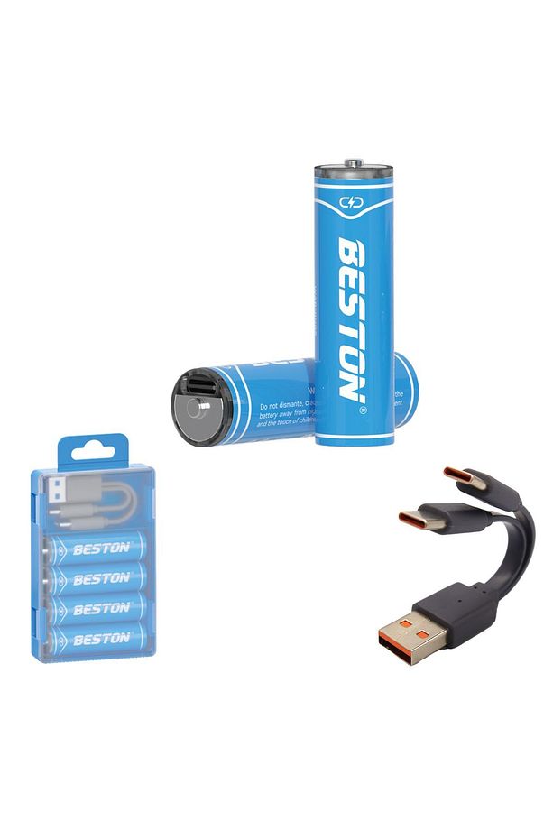 Beston USB Type-C Kablo ile Şarj Edilebilir Lityum 4'lü Kalem Pil 1.5V AA / 2220 mWH – 500mAH - 1