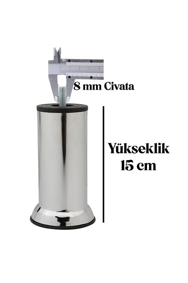 Mobilya Yükseltici Kanepe Baza Koltuk Destek Ayağı M8 Civata Krom Ayak 15 cm (8 ADET) - 2