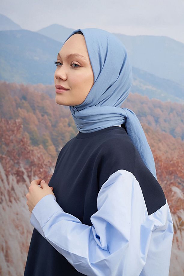 Rustik Pamuksu Şal - Kot Mavisi - 3