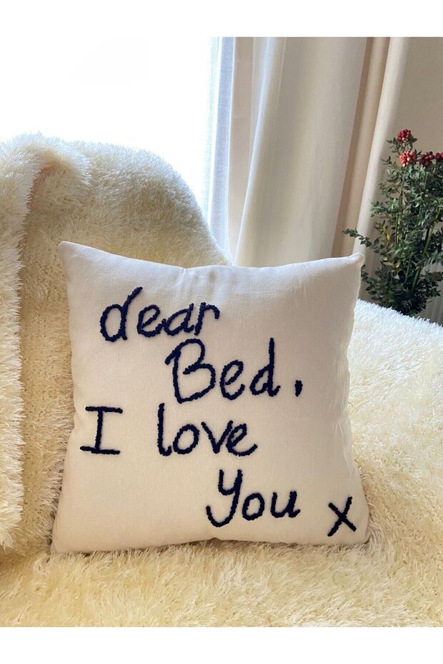 Dear Bed I Love You Punch Cushion Pillow Case Beige 42*42 Cm