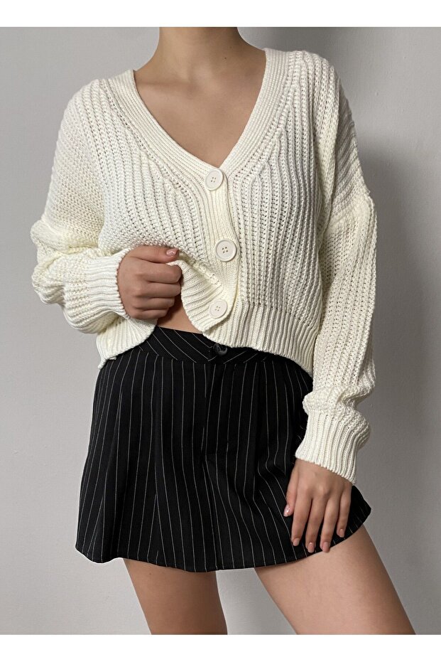 Kemik Basic Kısa V Yaka Triko Hırka 26020 - 3