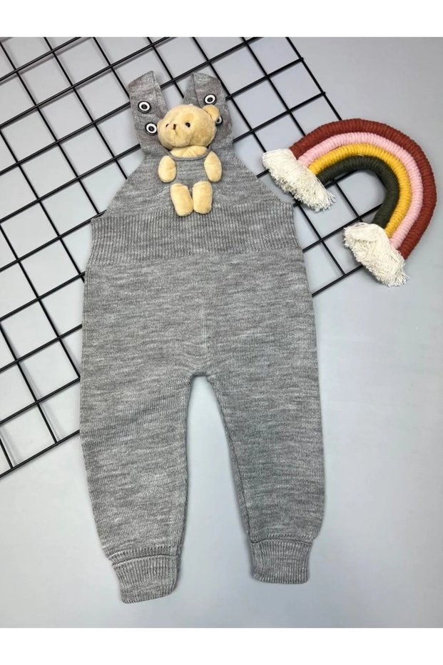 Unisex Baby Kids Knitwear Winter Salopet with Teddy Bear
