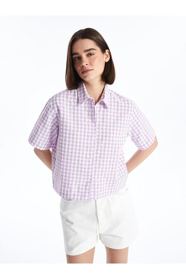 Xside Lilac Plaid Short Sleeve Women's Shirt (S4)