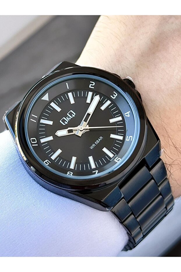 Men's Black Classic Groom Metal Cord Phosphor Line Black Dial Analog Watch
