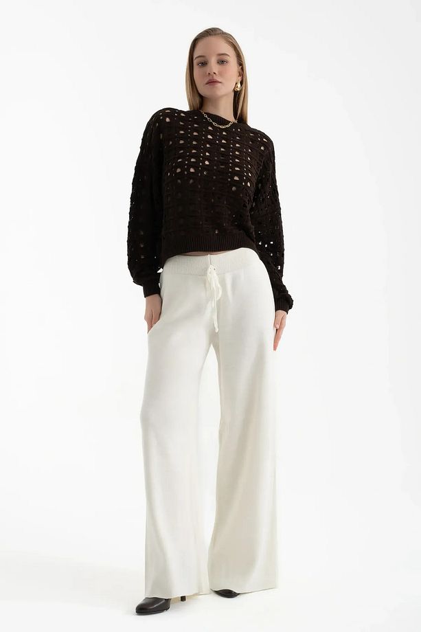 Bağcıklı Oversize Örme Pantolon - 1
