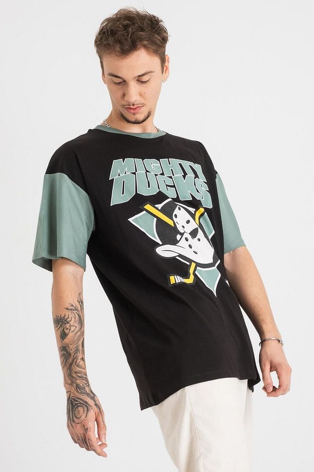 Unisex Siyah Oversize Bisiklet Yaka %100 Pamuk Önü Baskılı T-shirt - 1
