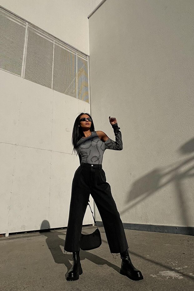 Barbed Pattern Gri Bluz - 4