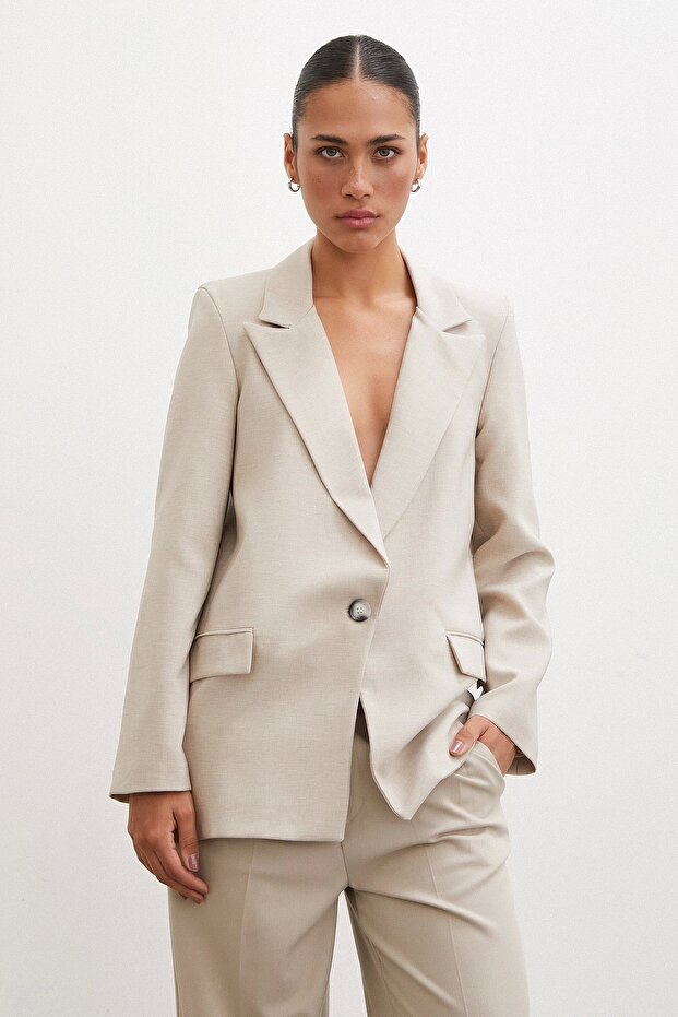 Tek Düğmeli Blazer Ceket Bej - 3