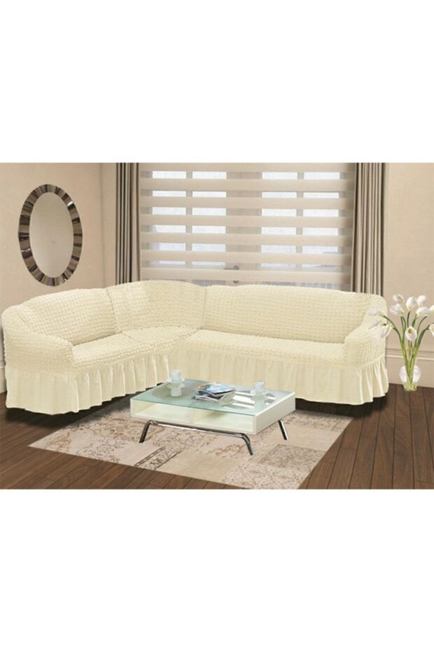 Cream Colored Right Corner Cotton Sofa Cover Set