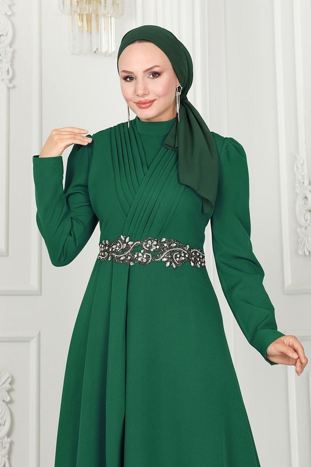 Beli Taş İşlemeli Abiye 6883MDH809 Zümrüt - 4