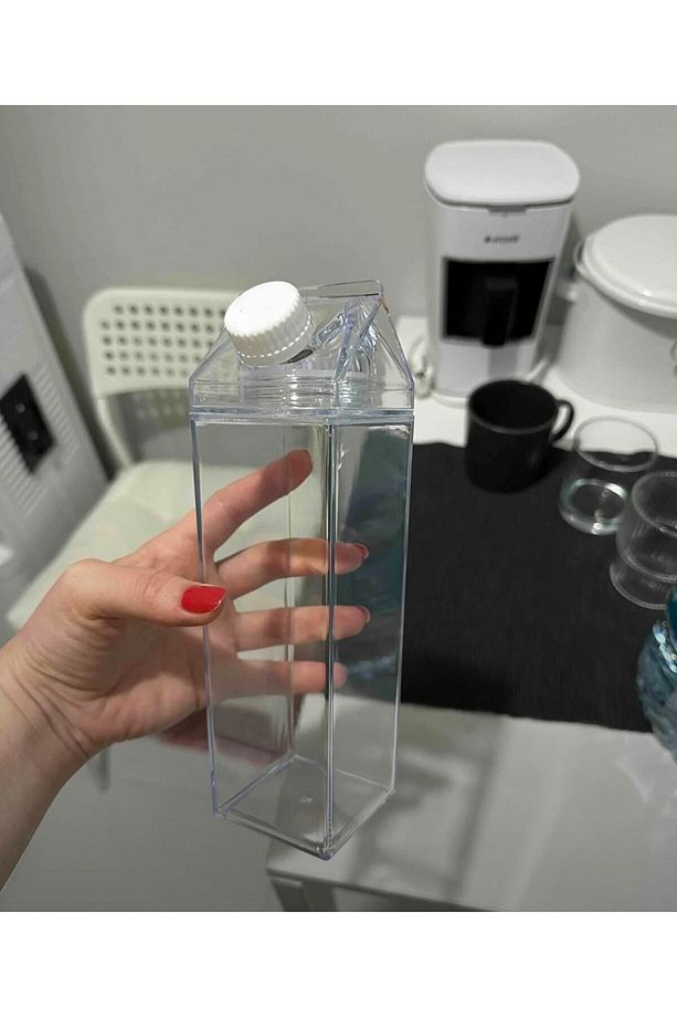 500ml Mika Süt Kutu Tasarımlı Su Kahve Içecek Şişesi | Cam Değildir | Kahve Ve Sunum Bardağı - 6