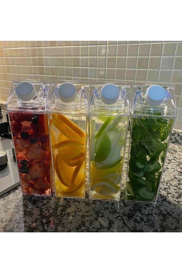 500ml Mika Süt Kutu Tasarımlı Su Kahve Içecek Şişesi | Cam Değildir | Kahve Ve Sunum Bardağı - 1