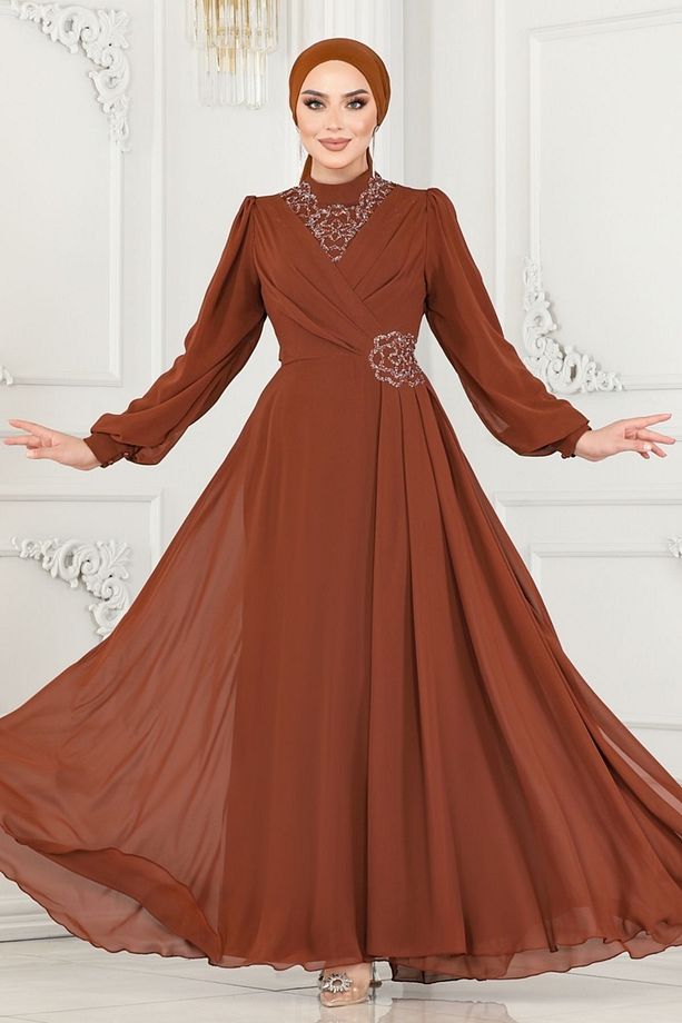 Taş Detay Şifon Abiye 52882ALM181 Taba - 3