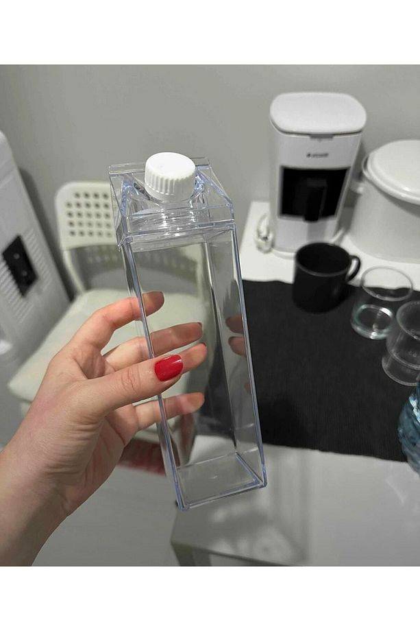 500ml Mika Süt Kutu Tasarımlı Su Kahve Içecek Şişesi | Cam Değildir | Kahve Ve Sunum Bardağı - 4