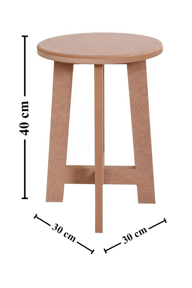 Boyanabilir Ahşap MDF Yuvarlak Demonte Tabure 30x40 cm - 1