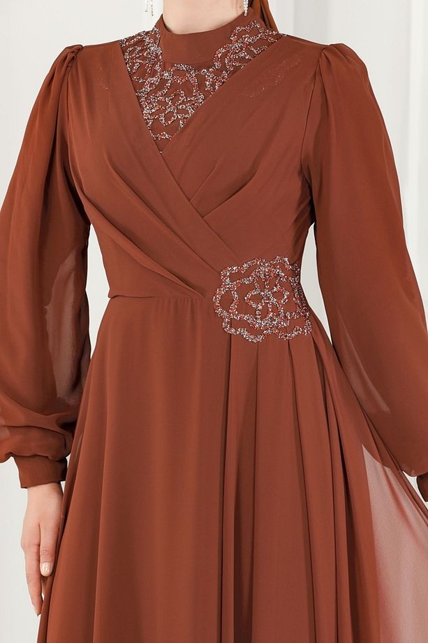 Taş Detay Şifon Abiye 52882ALM181 Taba - 5