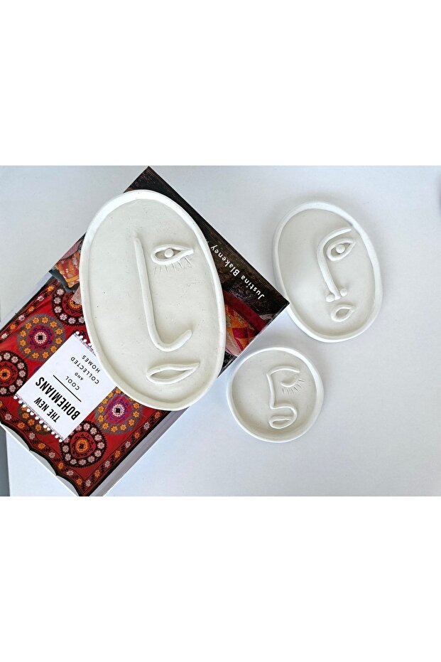 White Abstract Faces Decorative Plate Set