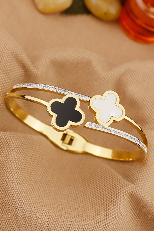 Zircon Stone Lucky Clover Non-Tarnish Enamel Steel Clamp - Stylish Elegant, Diameter: 6cm 17cm