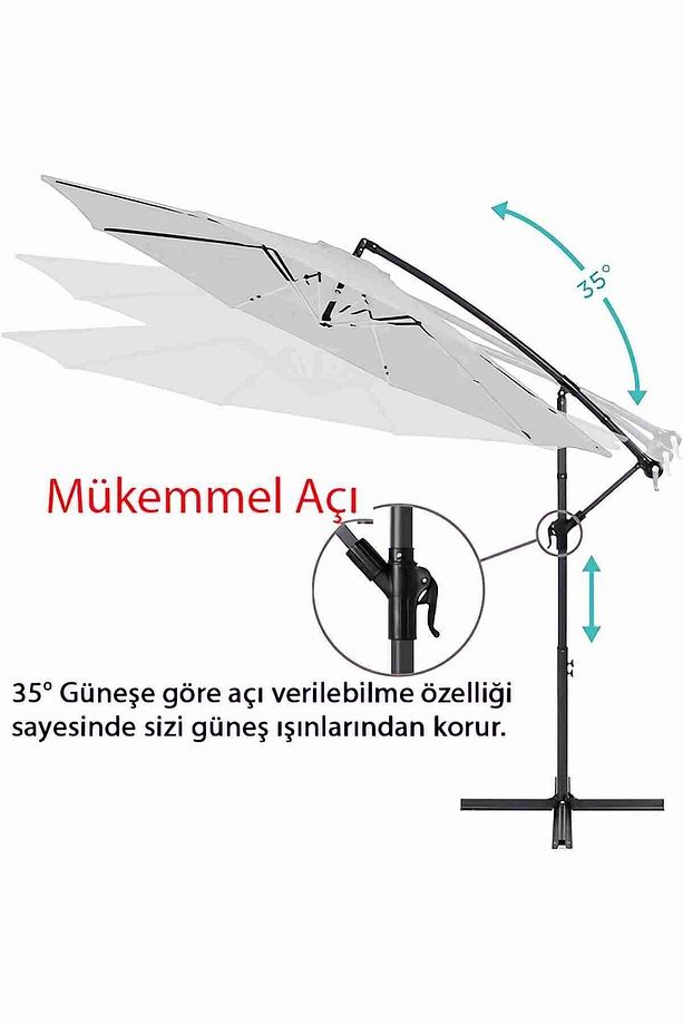 3 Mt 8 Kaburga Full Demir 21 Kg Gri Bahçe Şemsiyesi - 3