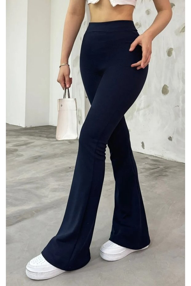 Women's Flexible Lycra High Waist Non-Showing Crepe Wide Leg Pants