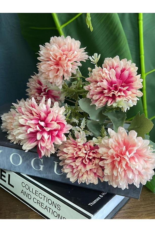 Yapay Çiçek Krizantem Kartopu Pembe Cipsolu Demet Kr2119 - 5
