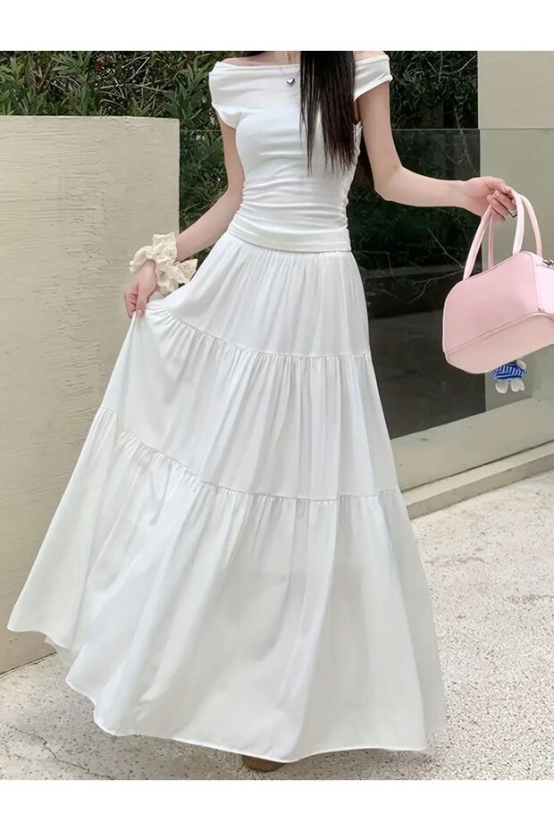 White Long Women's Skirt - Lined
