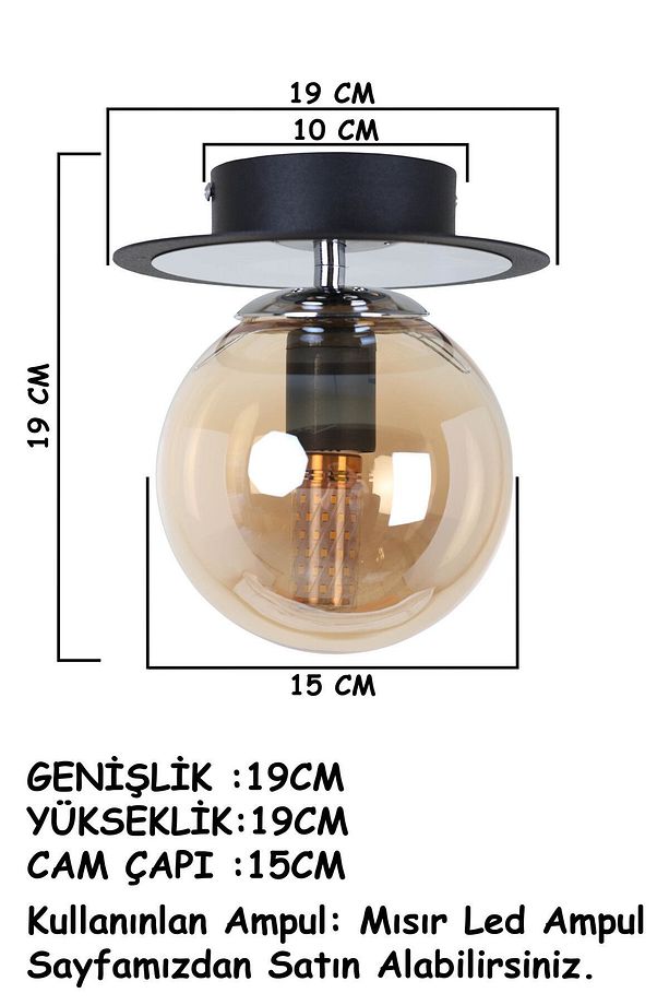 Alora Siyah Krom Bal Camlı Plafonyer Avize - 7