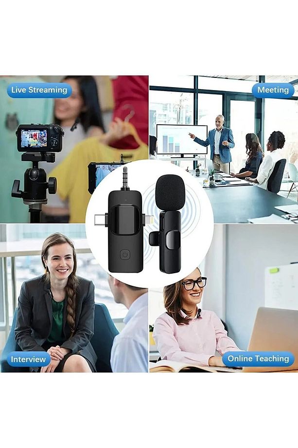 Kablosuz Yaka Mikrofonu iPhone 3.5mm Aux iPhone Type-C PC Tablet Video Kayıt Vlog USB C ve Amfi - 6