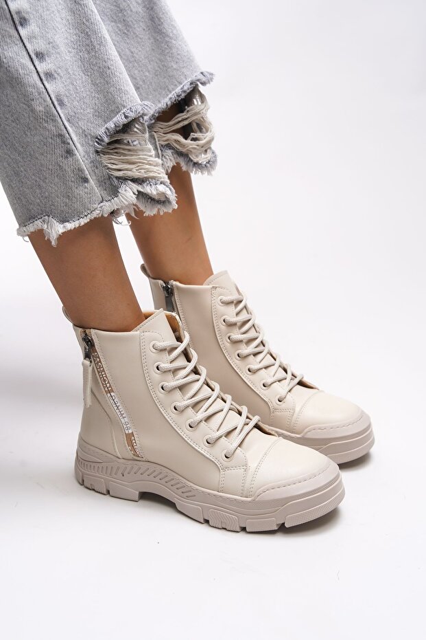 Cizme de damă cu fermoar Rosarithe bej - 0012704 - 1