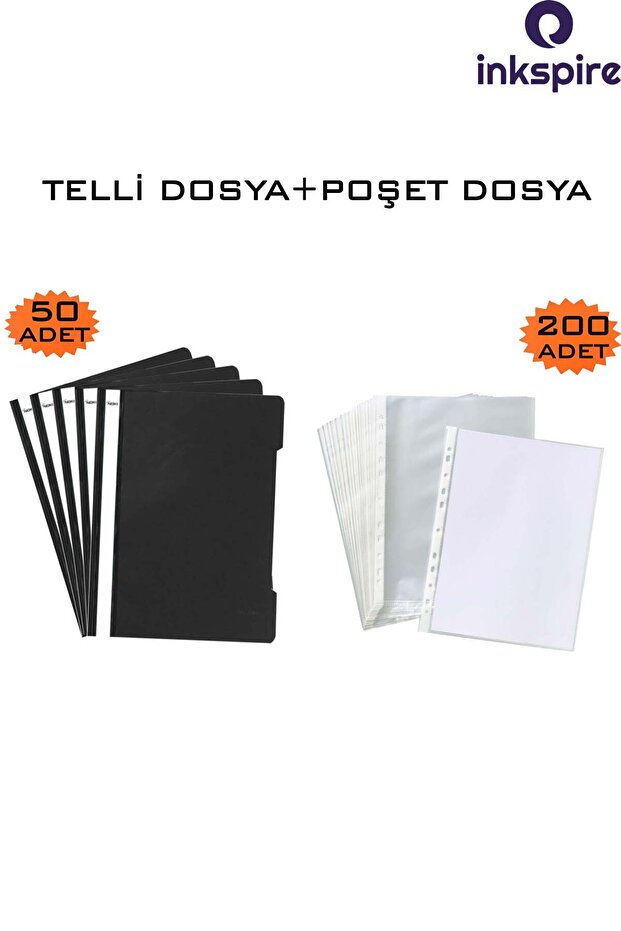 50 Pieces A4 Black Ring Binder Files 200 Pieces Transparent Pouches File Edge Perforated Foy File