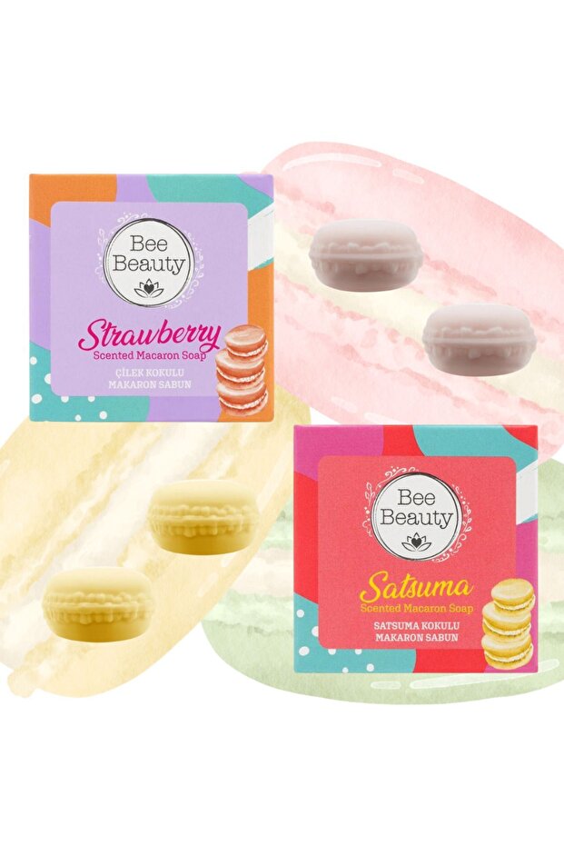 Strawberry Macaron Soap 2 X 50 Gr - Tangerine Macaron Soap 2 X 50 Gr Set of 2