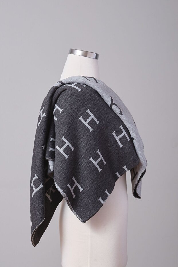 H Desenli Triko Örme Şal - 2