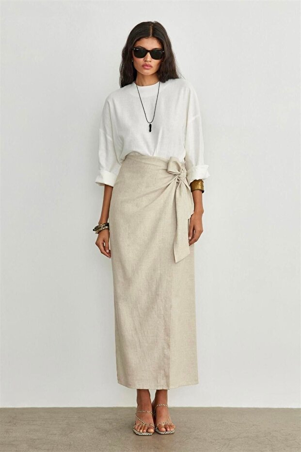Linen Blended Women's Blouse and Skirt Set