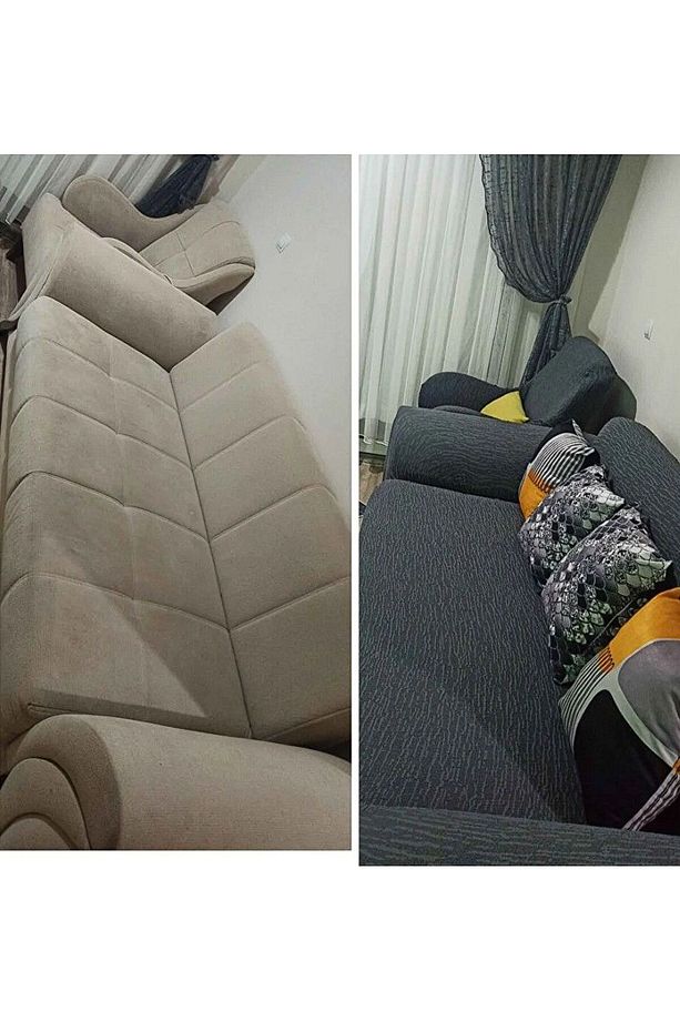 Jakarlı 3 3 1 1 Antrasit Lastikli Kanepe Örtüsü | Lastikli Koltuk Örtüsü | koltuk kılıfı Takımı - 2