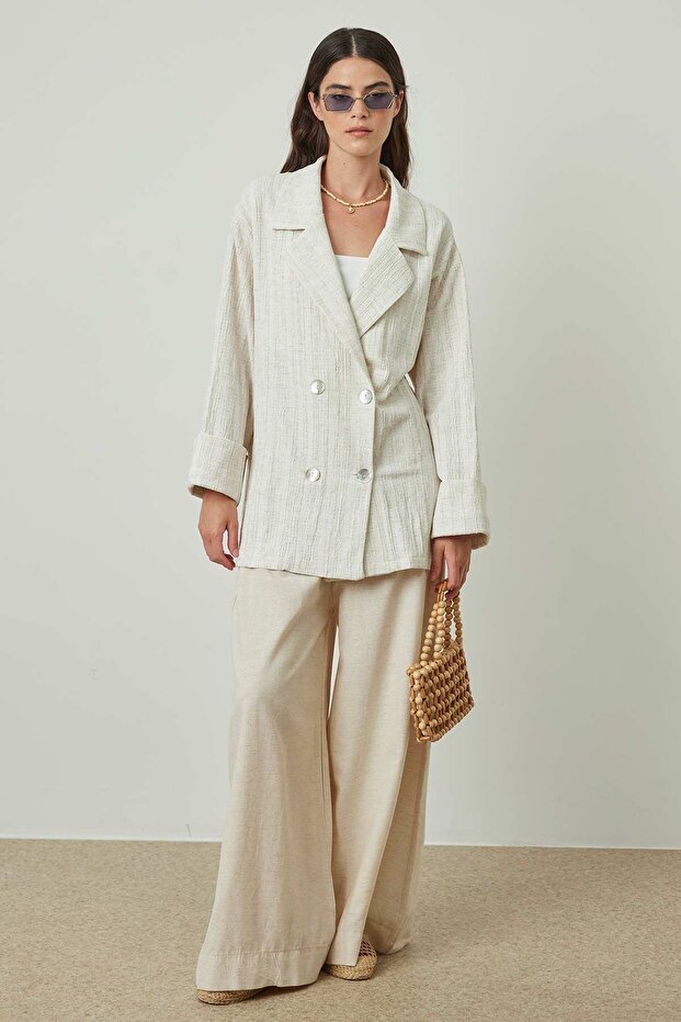 Beige Linen Jacket - SEDEF Buttoned - 1