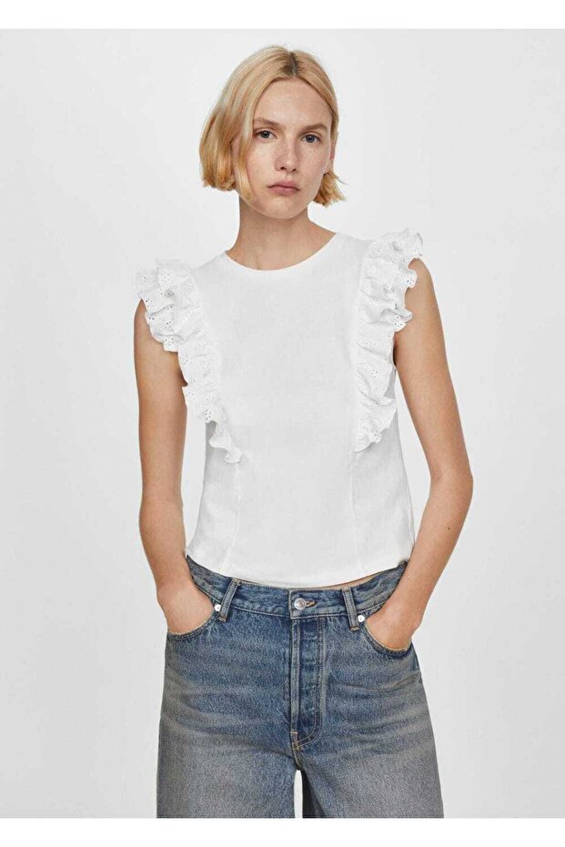 Fırfırlı pamuklu tişört - 1