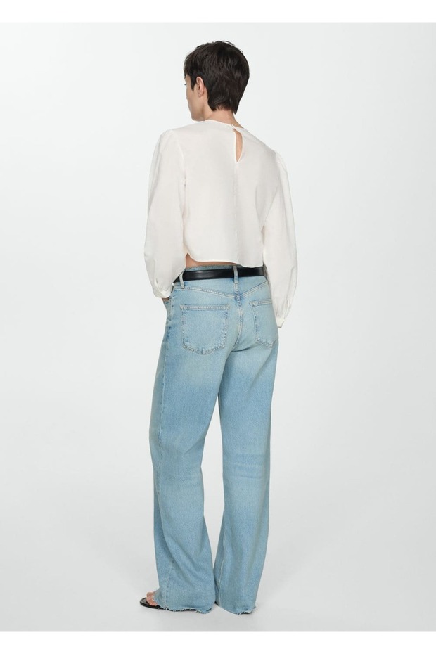 İşlemeli kabarık kollu bluz - 4