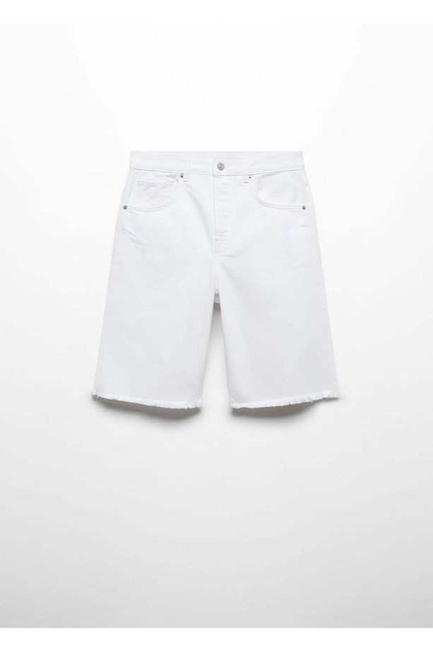 Düz denim Bermuda şort - 3