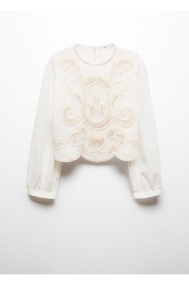 İşlemeli kabarık kollu bluz - 3