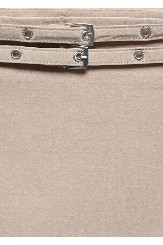 Çift Kemerli Mini Etek - 6