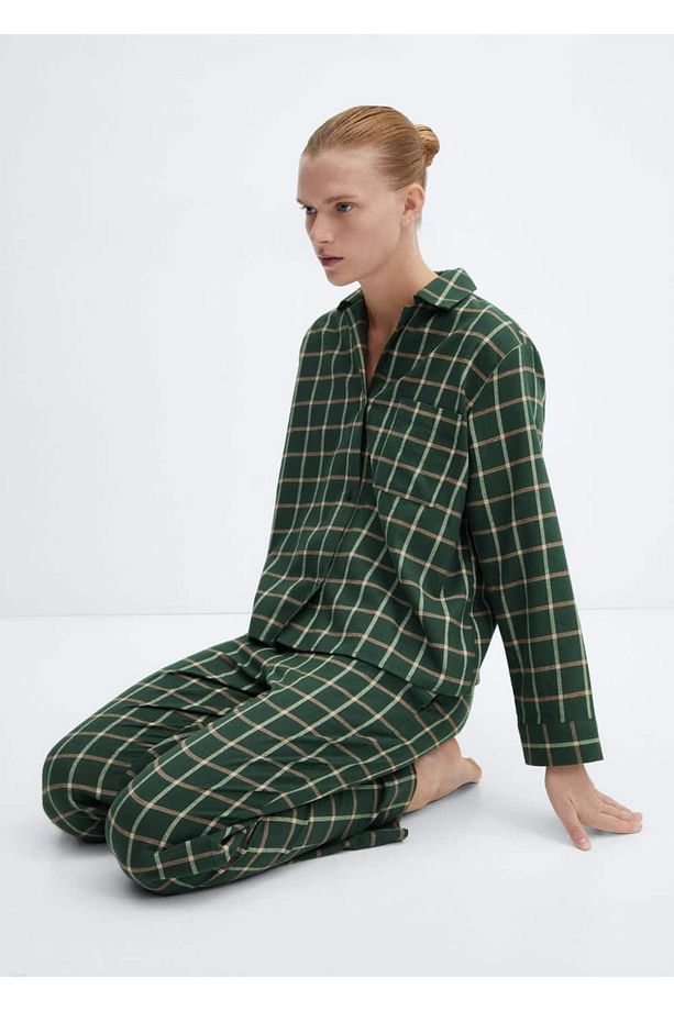 Flanel Ekose Pijama Gömleği - 7