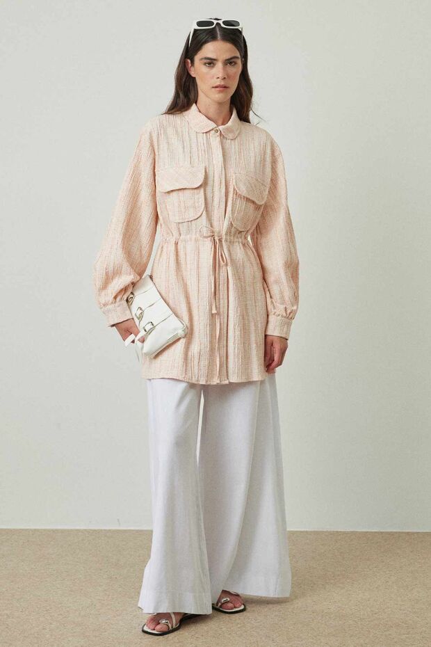 Orange Linen Shirt with Drawstring Detail