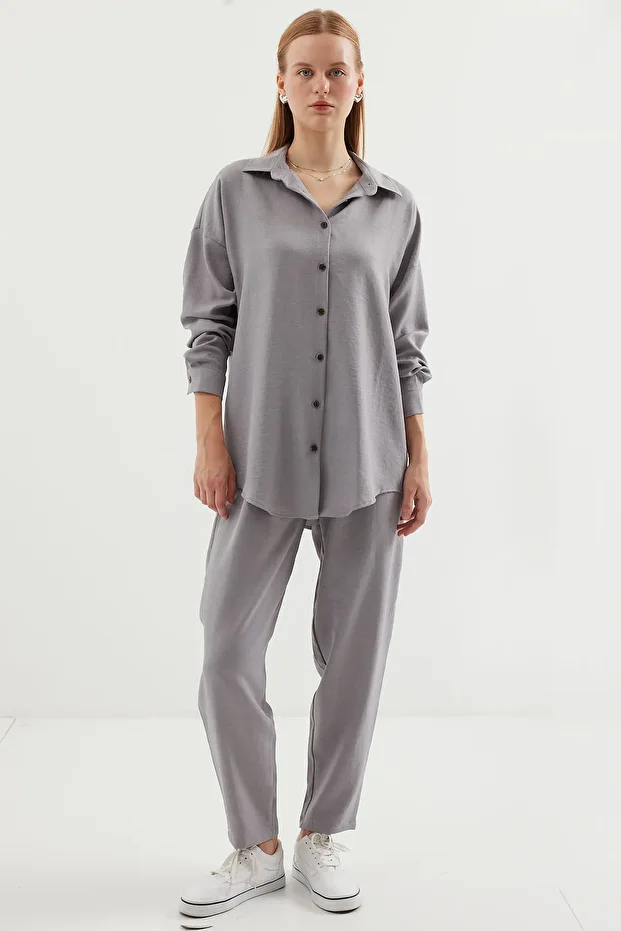 6622 Model Grey Linen Double Set - 3