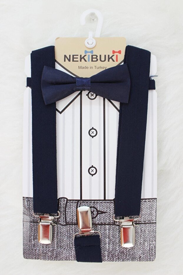 Boy 1-9 Years Old Navy Blue Suspenders and Bow Tie Suit