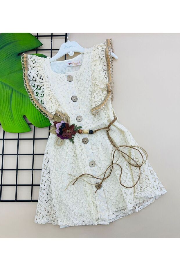 dantel astarlı kemerli elbise - 1